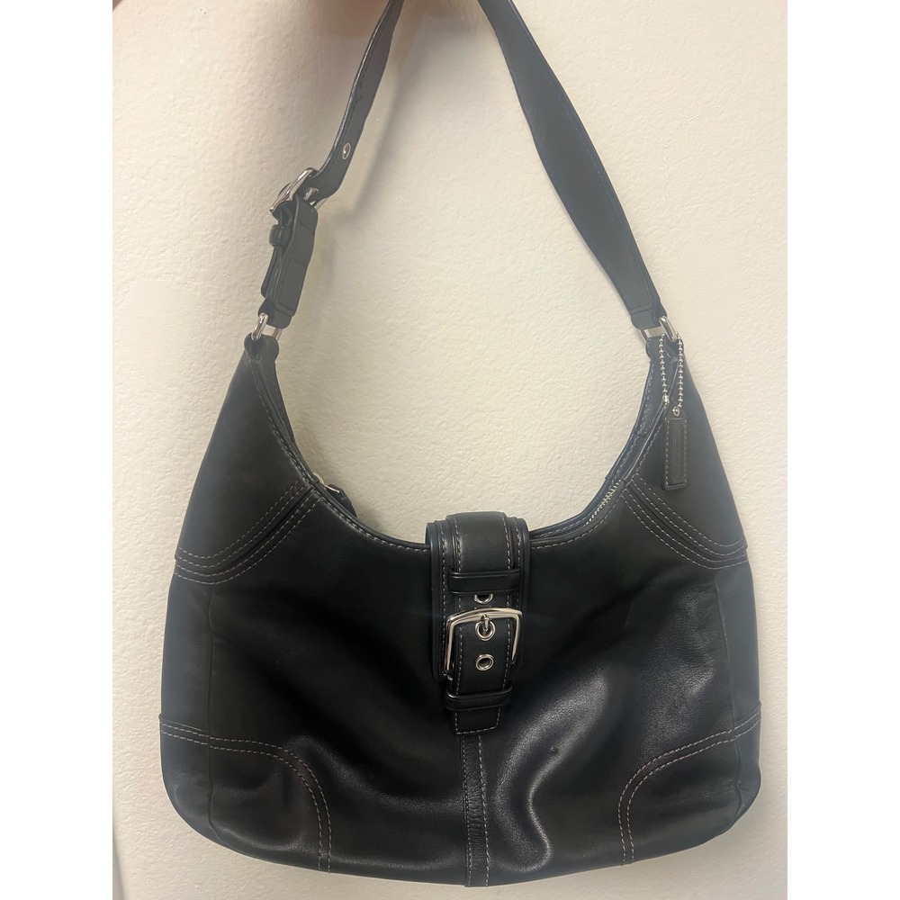Vintage Coach Soho Black Leather Large Buckle Hobo Shoulder Bag Y2K F11197